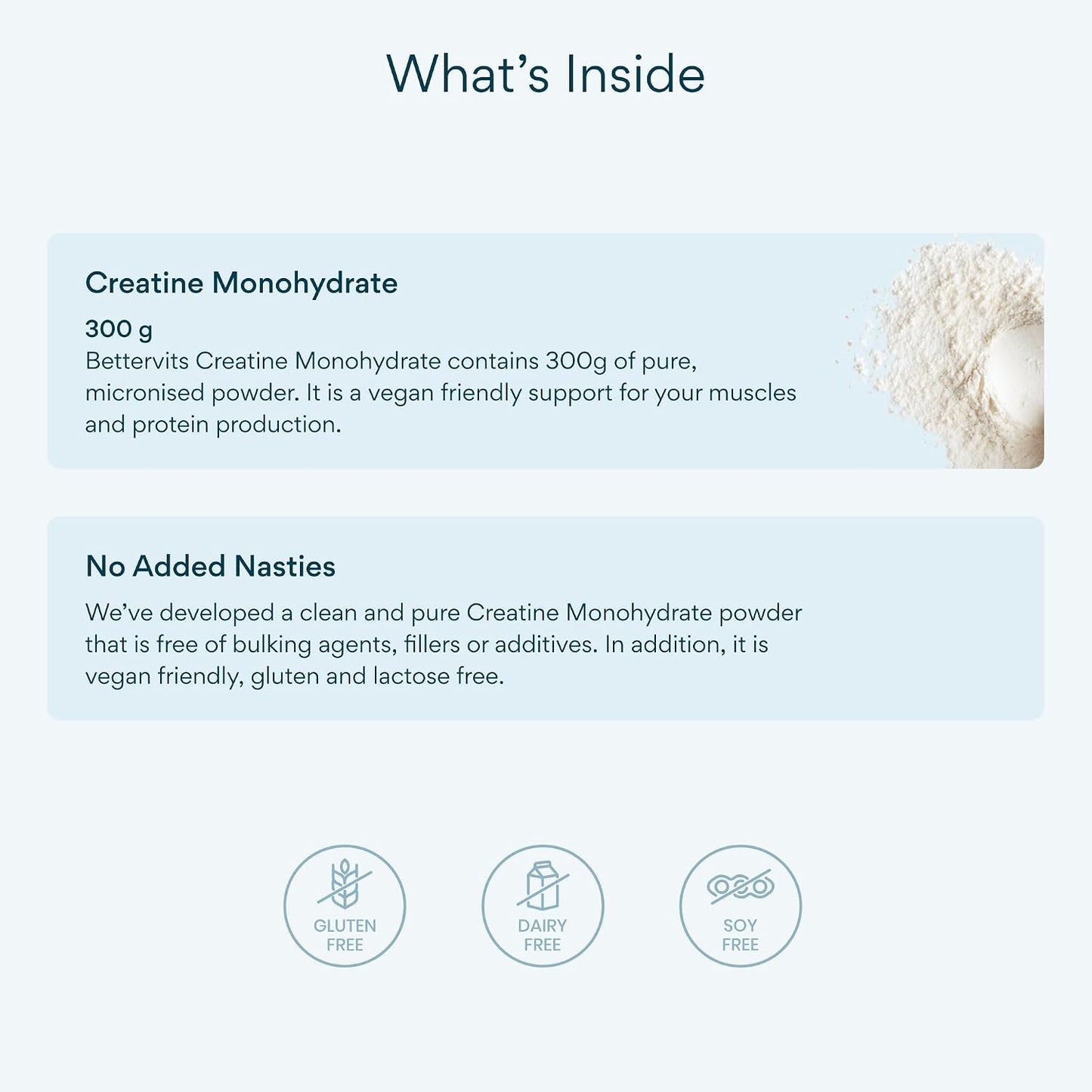Bettervits Creatine Monohydrate Powder – 100% Pure Micronized Creatine 5g | Unflavoured Creatine Workout Supplement for Muscle Strength, Power & Growth | Vegan Creatine for Women & Men | 60 Servings