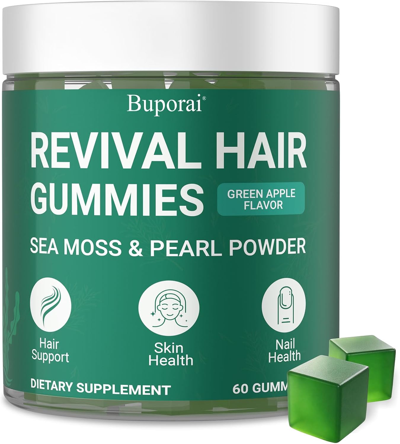 Hair Growth Gummies, Revival Hair Sea Moss Biotin Gummies with Pearl Powder Supports Faster Hair Growth, Stronger Nails, Healthy Skin, Extra Strength