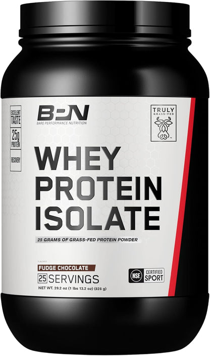 BARE PERFORMANCE NUTRITION, BPN Whey Protein Isolate, Fudge Chocolate, 25g Protein per Serving, 25 Servings
