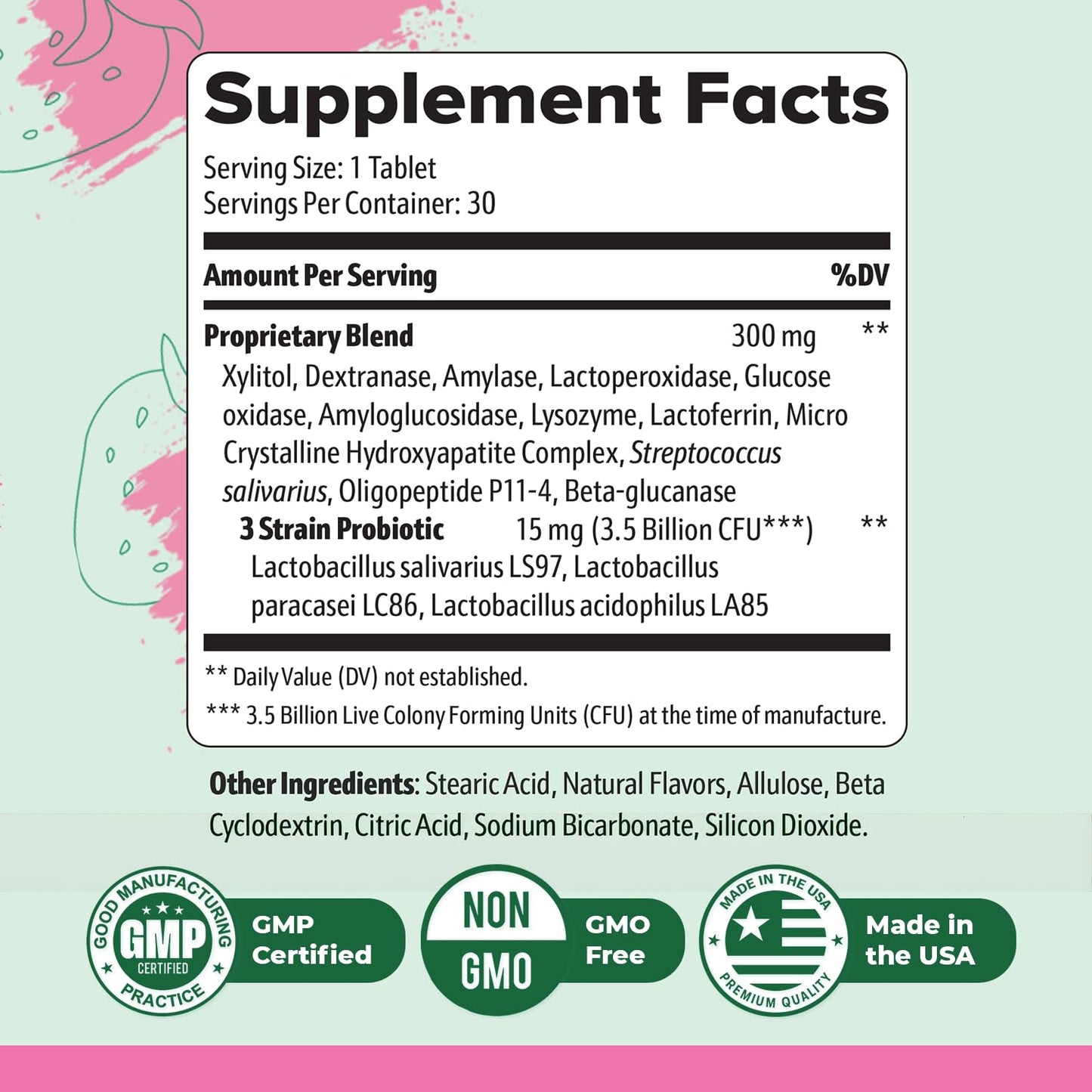 Oracare – Daily Oral Support with Enzymes, Hydroxyapatite, Xylitol & 3-Strain Probiotic Blend – Non-GMO Stimulant-Free Formula – Made in USA – 30 Melt-In-Mouth Tablets, 1 Month Supply
