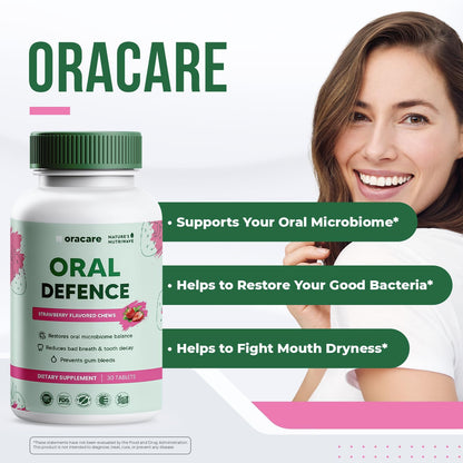 Oracare – Daily Oral Support with Enzymes, Hydroxyapatite, Xylitol & 3-Strain Probiotic Blend – Non-GMO Stimulant-Free Formula – Made in USA – 30 Melt-In-Mouth Tablets, 1 Month Supply