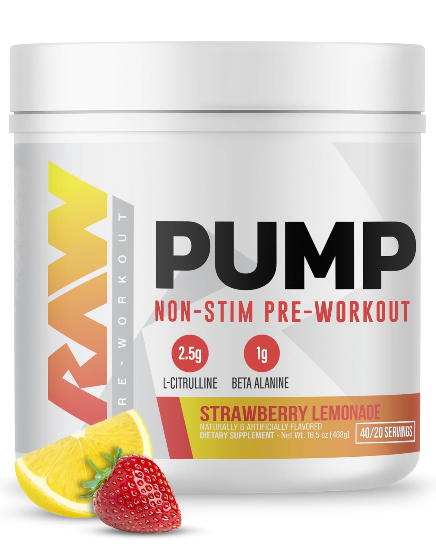 RAW Pump Stim Free Pre Workout (Watermelon) - Non-Stimulant Pre Workout Supplement Powder Nitric Oxide Booster - Pre Workout Supplements Drink for During Workout - 40 Servings