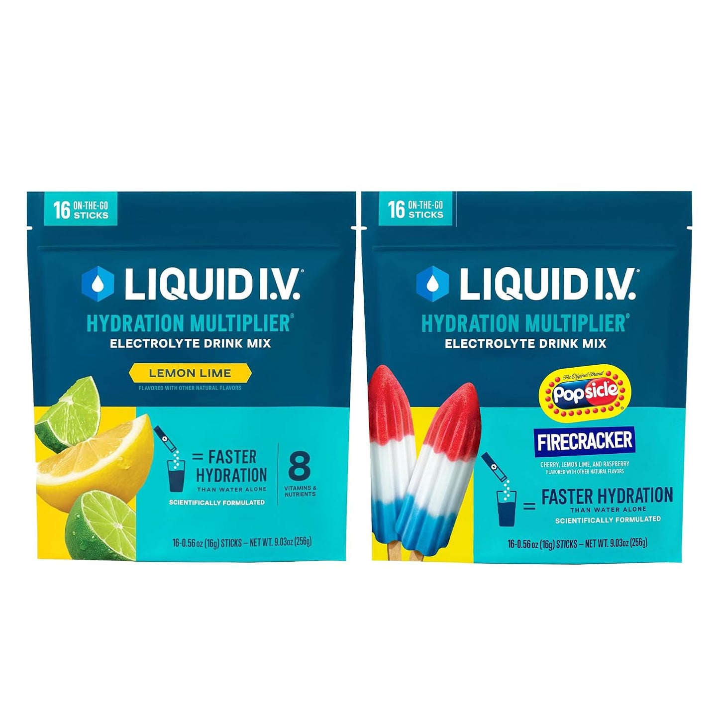 Liquid I.V.® Hydration Multiplier - Classics - Lemon Lime + Firecracker - 2 Pack (16 Servings)