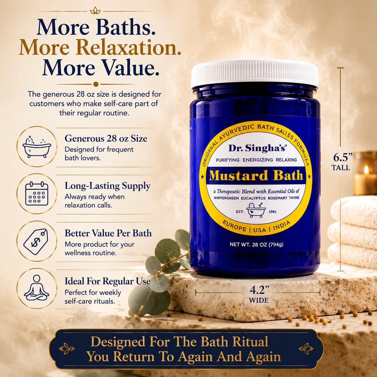 Dr. Singha's Mustard Bath Soak – Aromatherapy Bath Salts with Mustard Seed & Essential Oils for Muscle Relaxation, Stress Relief & Soothing – Epsom Salt Alternative, 16 oz