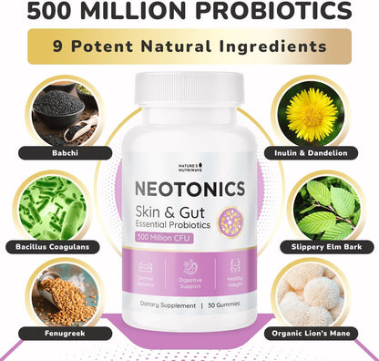 Neotonics Probiotic Gummies – Botanical Blend – 30 Ct, 1 Month Supply | Chewable probiotic gummy with Bacillus Coagulans, prebiotic inulin & botanicals | Non-GMO, Stimulant-Free | Daily gummy