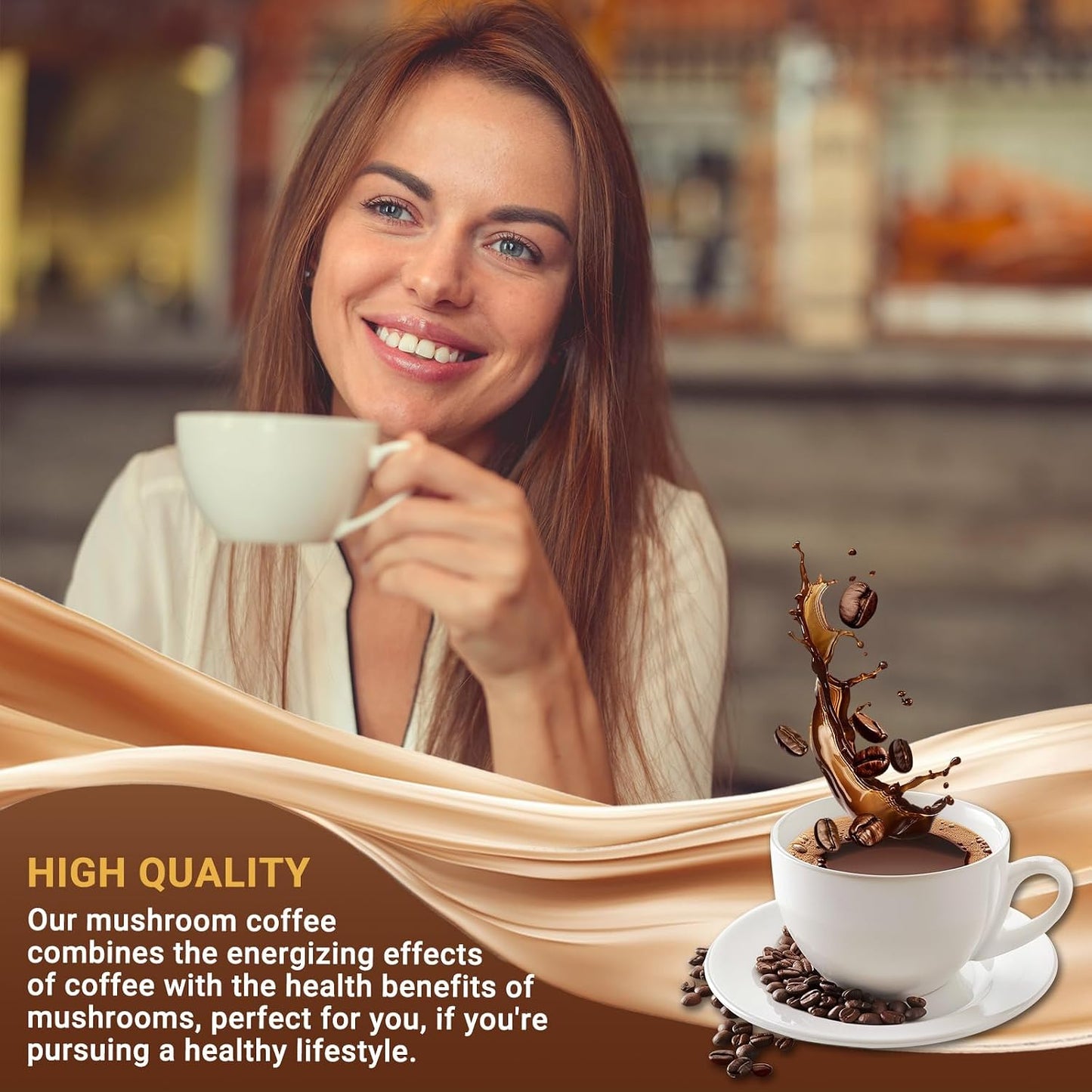 Mushroom Coffee, Instant Mushroom Coffee with 6 Mushrooms | Lion’s Mane, Cordyceps, Turkey Tail & Other for Energy, Focus, Digestion, Immunity, 30 Servings