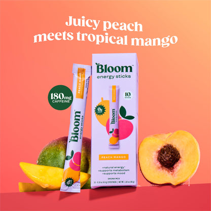 Bloom Nutrition Energy Drink Powder Packets, Strawberry Watermelon, 10 Ct | Sugar Free Drink Mix with L-Theanine, B Vitamins & Natural Caffeine, On the Go Powder Sticks for Natural Energy, 10 Calories