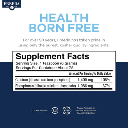Freeda Calcium Phosphate Powder Mineral Supplement - 16 oz | Kosher Calcium and Phosphorus Powder Supplement to Support Bone Strength & Joint Health for Men, Women, Dogs, and Cats