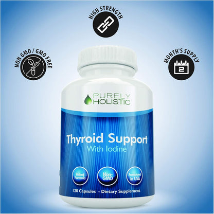 Thyroid Support, Iodine Supplement, Zinc, Selenium L-Tyrosine & Vitamin B | Supports Energy Production and Cellular Health, Thyroid Support for Women and Men, Non-GMO, 120 Capsules (2-Month Supply)