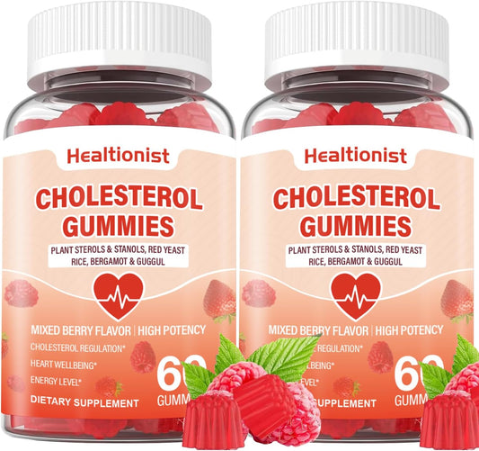 2 Packs Cholesterol Supplements with 2000 Mg Plant Sterols & Stanols, Citrus Bergamot, Red Yeast Rice, Lowering, Mixed Berry Flavor, 120 Counts