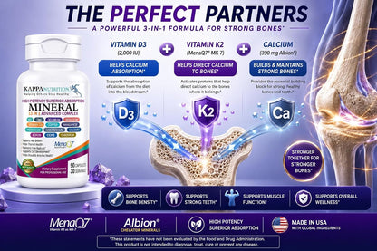 KAPPA NUTRITION Mineral 13 in 1 Advanced Complex with Albion® Chelated Minerals & MenaQ7® MK-7 Vitamin K2 | Calcium, Zinc, Selenium, Chromium, Iodine & Trace Minerals | 90 Vegan Capsules
