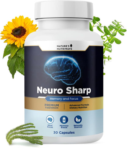 Neuro Sharp – Bacopa, Ginkgo Biloba & Huperzine-A – 30 Ct, 1 Month Supply | Bacopa Monnieri, Ginkgo Biloba & Huperzine-A | Non-GMO, Made in USA | Easy-to-swallow daily capsule