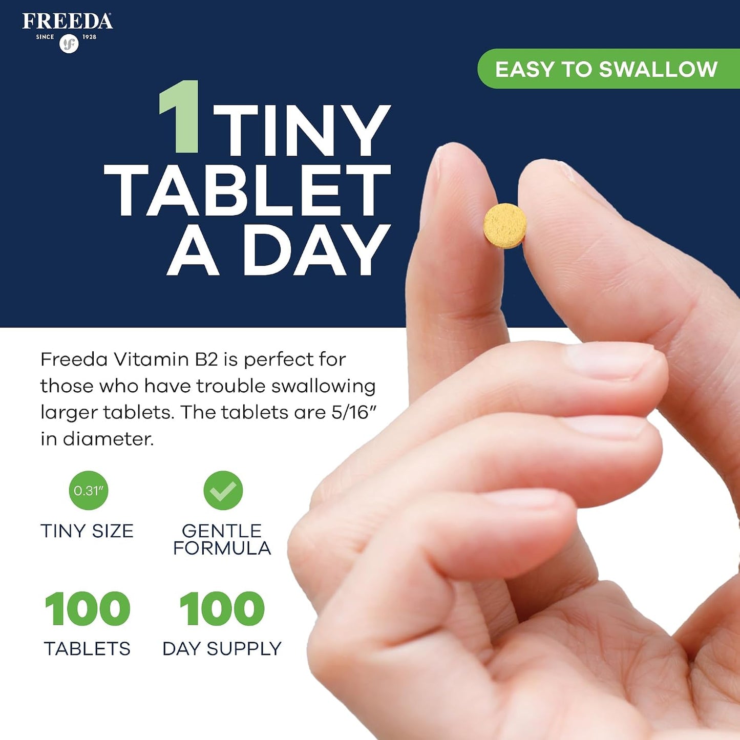 FREEDA Riboflavin Vitamin B2 Supplement - 50mg - 100 Tablets | Vegan & Kosher Riboflavin B2 50mg Tablets - Support Energy, Brain Function, Metabolism, and Nervous System Health