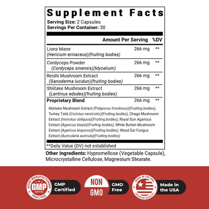 Dr. Love ROAR Lion's Mane – Cordyceps & Reishi – 60 Ct, 1 Month Supply | Also includes Lion's Mane with Cordyceps, Reishi & Shiitake | Vegan, Gluten-Free, GMP Certified, Made in USA