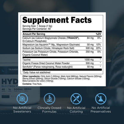 Transparent Labs Hydrate Electrolytes Powder (40 Servings, Peach Mango) & Creatine HMB (30 Servings, Tropical Punch)