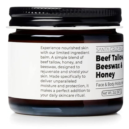 Santa Cruz Paleo, Beef Tallow, Beeswax & Honey Face Moisturizer, Organic, Unscented Grassfed Beef Tallow Skin Care, Sunscreen Free, Non Comedogenic Face & Body Moisturizer for Sensitive Skin, 2 Oz