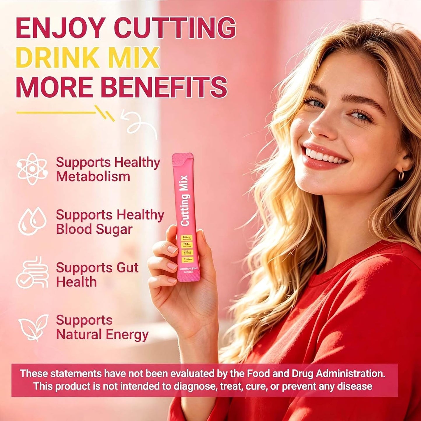 Cutting Mix, Cutting Drink Mix, Berberine, Chromium, FOS, Yerba Mate | & 5-HTP, Energy & Gut Health, Metabolic Support, Vegan, Sugar-Free, Non-GMO, 30 Stick Packs