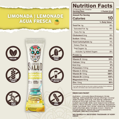 Salud 2-in-1 Hydration + Immunity Drink Mix, Cucumber Lime | Electrolytes Powder, Agua Fresca, Elderberry, Dairy & Soy Free, Non-GMO, Gluten Free, Vegan, 1g Sugar (15 Servings)