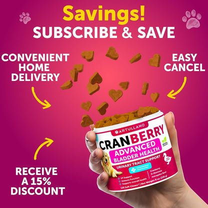 Dog UT Treats - Cranberry Chews for Dogs - Urinary Tract & Bladder Support Supplement with Natural Cranberry Extract - Tasty 120 Soft Bites for Daily Wellness with Fish Oil, Pumpkin, D-Mannose