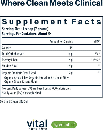 Hyperbiotics Vital Nutrients Organic Prebiotic Fiber Powder | Supports Gut Health and Digestive Regularity | Soluble Fiber Supplement for Women and Men | Vegan Organic Fiber Powder | 54 Servings