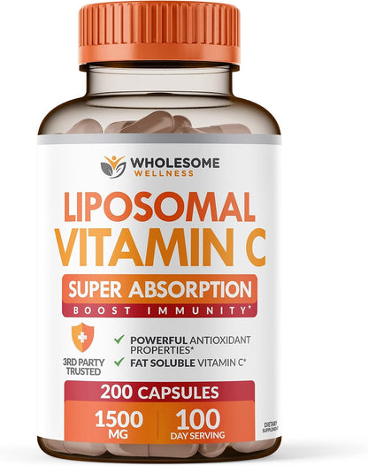 Grass Fed Desiccated Beef Liver Capsules (180 Pills, 750mg Each) + Liposomal Vitamin C Capsules (200 Pills 1500mg Buffered) High Absorption VIT C Bundle