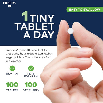 Freeda Vitamin B1 Thiamine 100mg - Supports Energy Metabolism, Nervous System Health - Kosher, Vegan, Gluten Free - Thiamin HCl 100 mg Vitamin B 1 - Pure Vit B1 Vitamin Thiamine B1 Supplement (100 Ct) | Energy Metabolism & Nervous System Health Support –