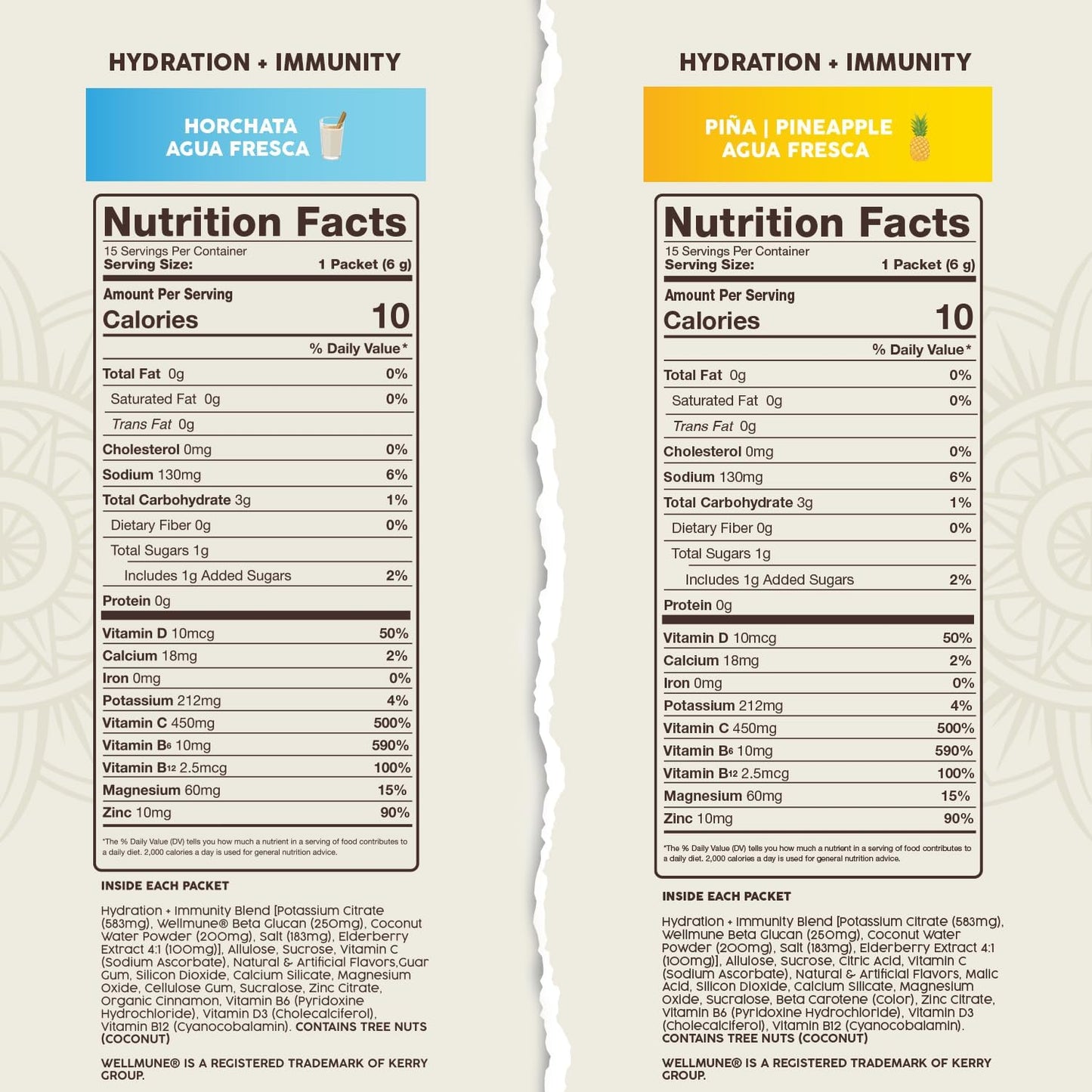 Salud 2-Pack | 2-in-1 Hydration + Immunity (Horchata) & Hydration + Immunity (Pineapple) – 15 Servings Each, Agua Fresca Drink Mix, Non-GMO, Gluten Free, Vegan, Low Calorie, 1g of Sugar