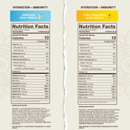 Salud 2-Pack | 2-in-1 Hydration + Immunity (Horchata) & Hydration + Immunity (Pineapple) – 15 Servings Each, Agua Fresca Drink Mix, Non-GMO, Gluten Free, Vegan, Low Calorie, 1g of Sugar
