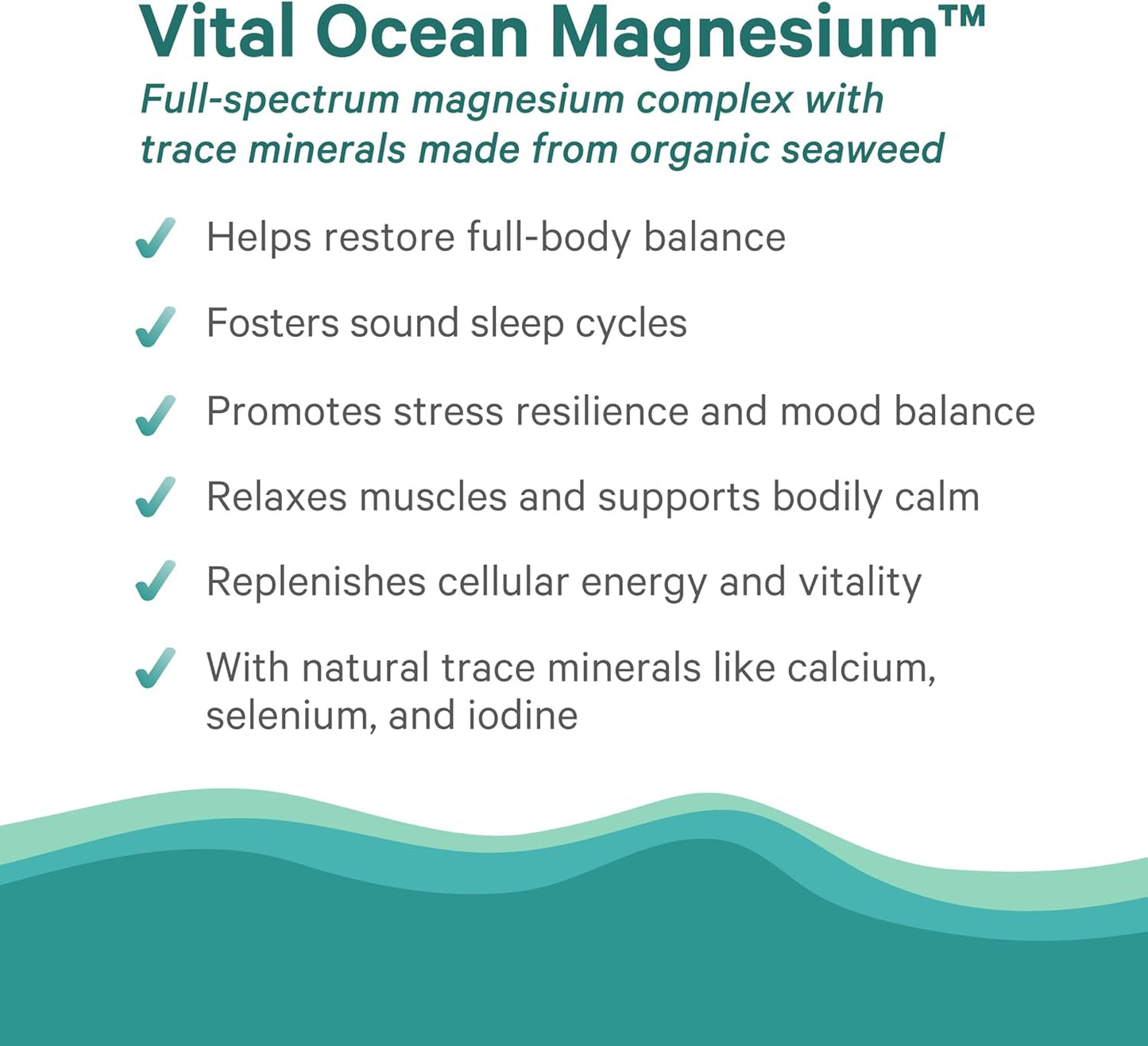 PURE SYNERGY Vital Ocean Magnesium | Organic Magnesium Supplement Capsules | Vegan, Seaweed-Based Complex with Spirulina, Chlorella, & Wakame | for Energy, Sleep, & Stress (60 Capsules)