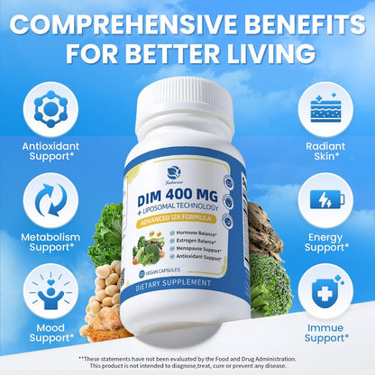 Lukaree DIM Supplement 400MG for Women with Soy Isoflavones, Vegan, 60 Ct. | 12 in 1 Liposomal Dim Capsules, with Black Cohosh & Alpha Lipoic Acid