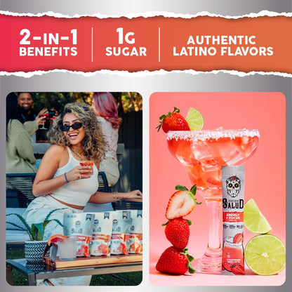 Salud 2-Pack | 2-in-1 Hydration + Immunity (Paloma) & Energy + Focus (Strawberry Margarita) – 15 Servings Each, Agua Fresca Drink Mix, Non-GMO, Gluten Free, Vegan, Low Calorie, 1g of Sugar