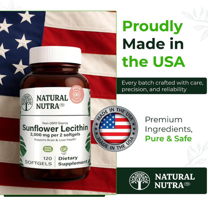 Natural Nutra Sunflower Lecithin Supplement 2000mg, Gluten-Free 120 Softgel | Supports Sunflower Lecithin Breastfeeding, Liver & Brain Health