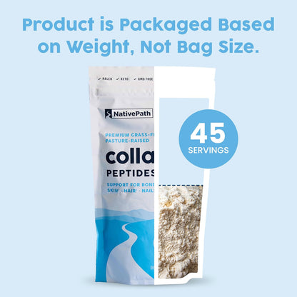 NativePath Collagen Peptides, Grass-Fed Type 1 & 3, 45 Servings | 10g Hydrolyzed Per Scoop, Supports Hair, Skin, Nails & Joints, Unflavored, Women & Men, Keto & Paleo
