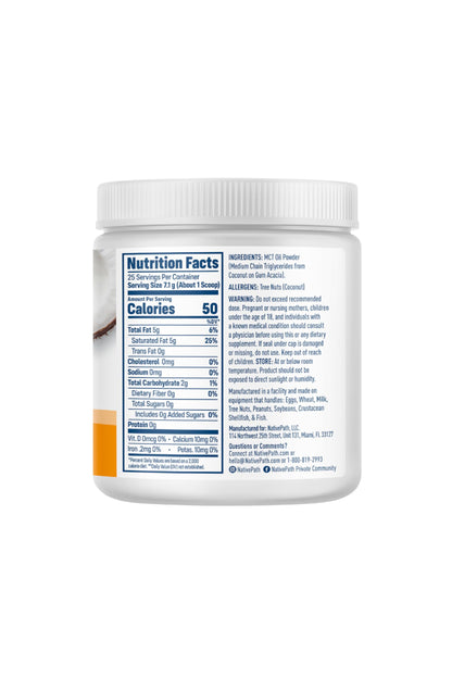NativePath MCT Oil Powder, Keto C8 & C10, Unflavored, 25 Servings | From Coconut, Supports Clean Energy & Ketones, Coffee & Smoothies, Dairy-Free, Prebiotic Acacia Fiber