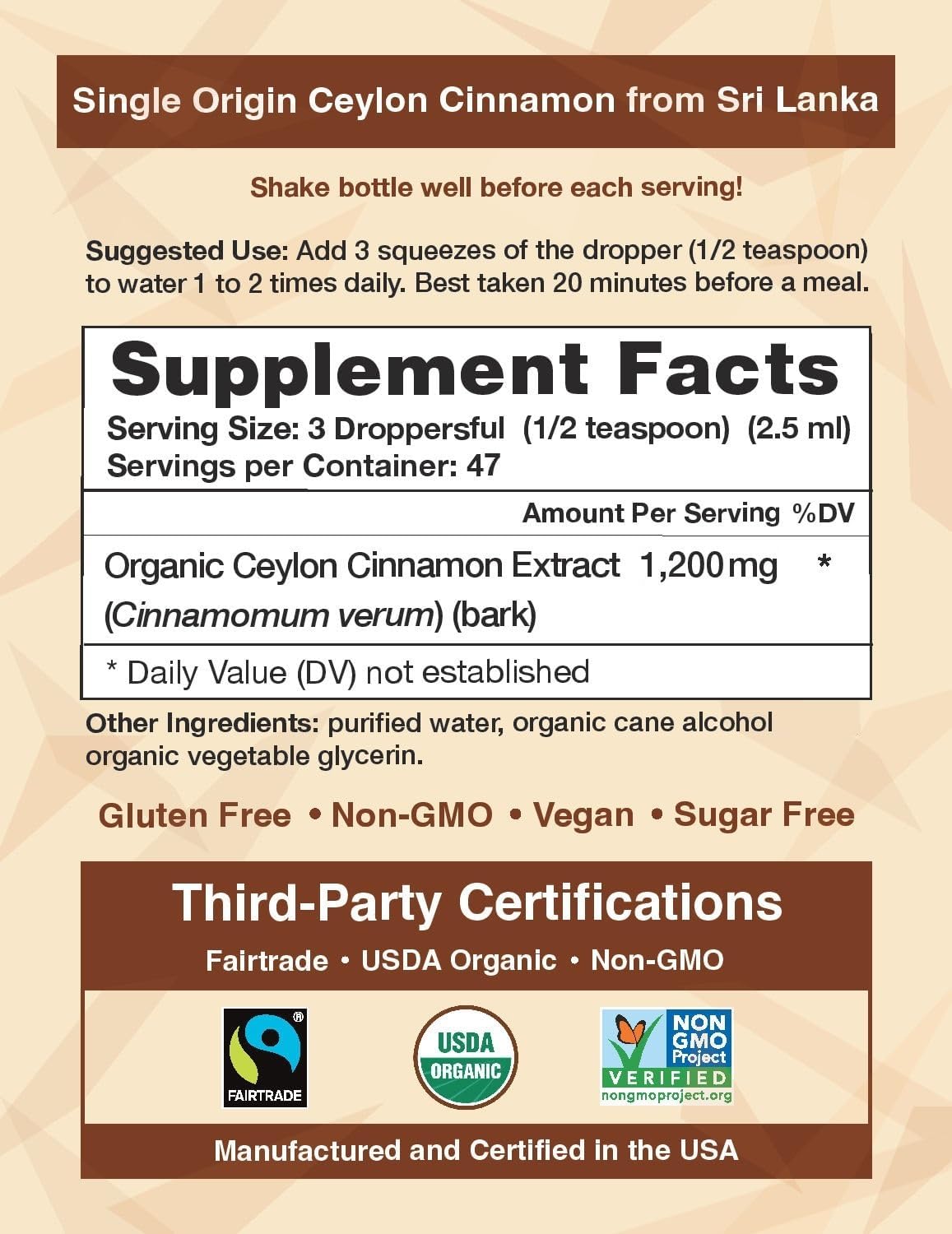 CinnaGold™ Organic Ceylon Cinnamon Liquid Extract Supplement - 4 oz | Superior Absorption & Bioavailability, USDA Certified Tincture, Non-GMO, Gluten Free, Sugar Free, Made in the USA (GMP)