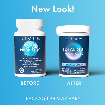 BIOHM Total Probiotic, 30 Billion CFU Daily Probiotics for Women & Men (30 Count) Helps Reduce Occasional Gas & Bloating, Supports Digestion & Total Gut Health, Non-GMO, Vegan
