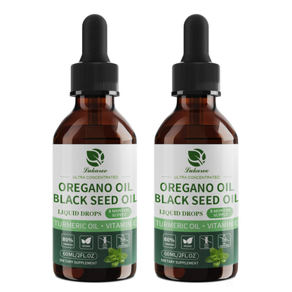 Oil of Oregano Drops with Black Seed Oil, 80% Carvacrol, 8 Month Supply | Immune, Digestive, Detox & Natural Cleanse for Humans*, Undiluted Oregano Oil with Turmeric Oil, Vitamin E & Olive Oil Based