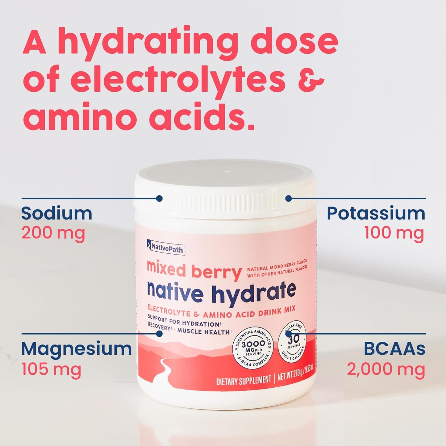 NativePath Hydrate Duo Jars - Tangerine & Mixed Berry Electrolyte Drink Mix with BCAA for Hydration