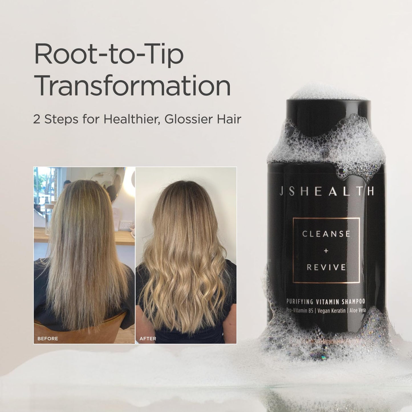 JSHealth Vitamin Shampoo. Sulfate-Free Shampoo with Vegan Keratin, Pro-Vitamin B5, Aloe Vera. For Color Treated, Curly, Dry Hair. Vegan, Cruelty Free (11.83 fl oz)