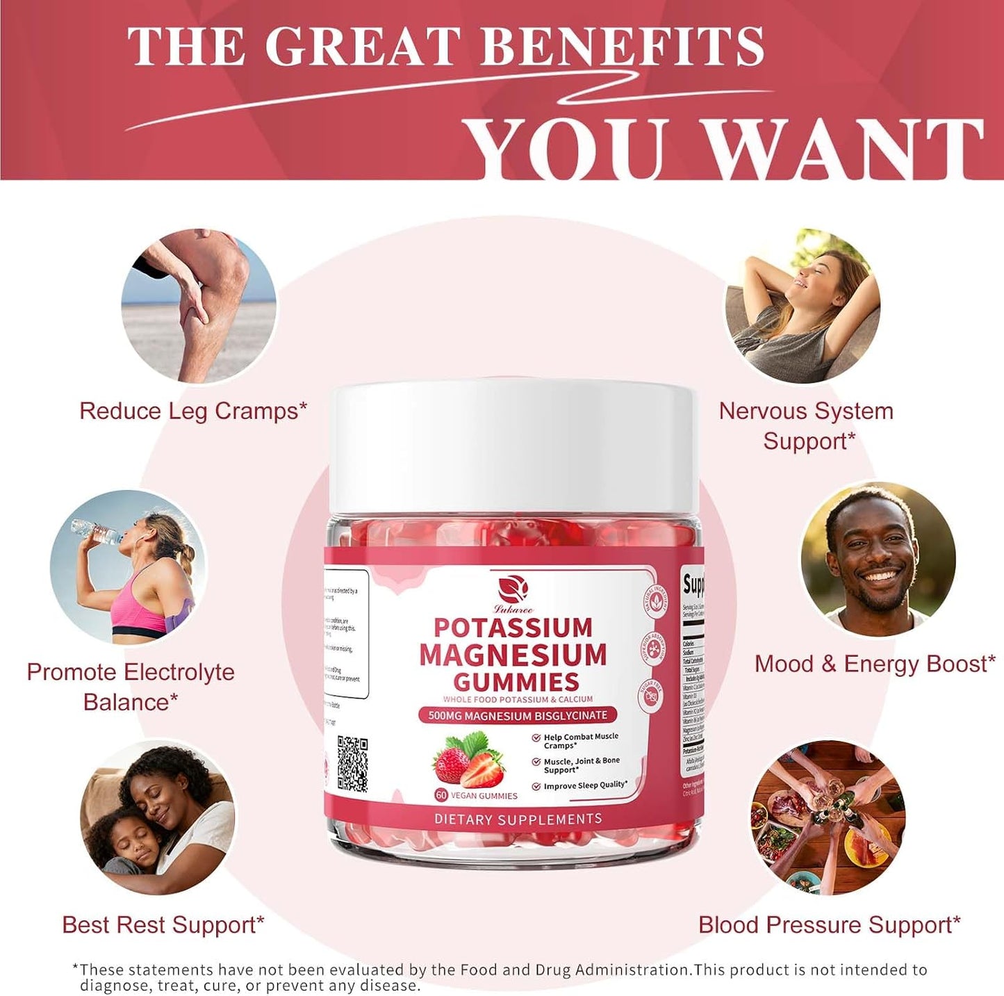 Lukaree Magnesium Potassium Supplement Gummies with Whole Food Calcium | New Formula Calm Magnesium & Plant Potassium Plus Chia Seed, D3, K2 & Calcium for Sleep, Leg Cramps & Muscle -Vegan, 60 Count