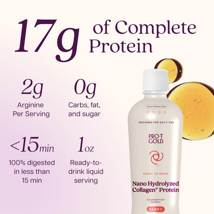 Liquid Collagen Protein Shot, Berry, 17g Protein, 24 pk | Nano Hydrolyzed Grass Fed Collagen, 0g Carbs, Hair, Skin & Nails, Amino Acids, Sugar Free, Gluten Free, 1 fl oz Shots
