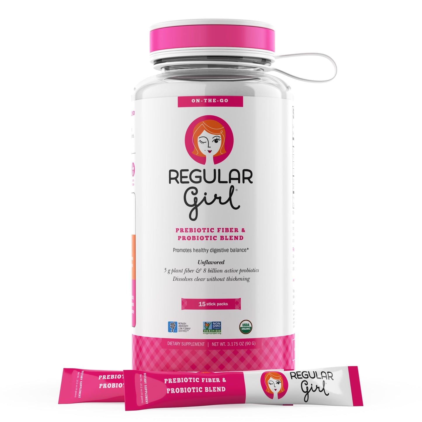 Regular Girl Organic Powder, Prebiotic Fiber Supplement and Probiotics for Women, Low FODMAP, 30 On-The-Go Packets, Unflavored, 30 Serving Packets