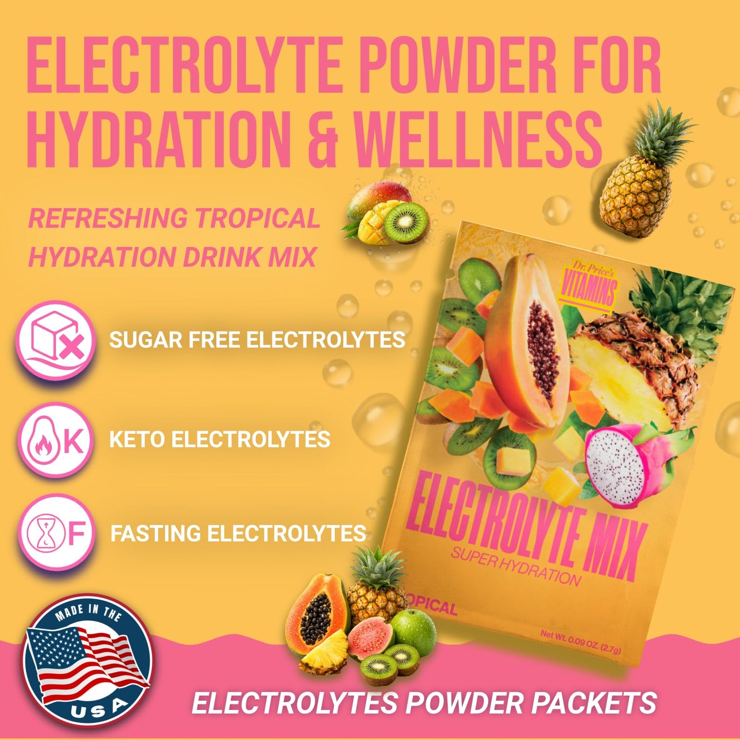 Dr. Price's Vitamins Electrolytes Powder Packets, Lemon Lime, 30 Pack | Electrolyte Mix, Hydration, No Sugar, Sodium, Potassium & 72+ Trace Minerals, Keto Friendly, Made in USA, Doctor-Formulated