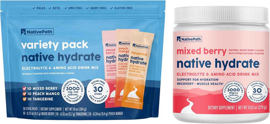 NativePath Hydrate Variety Stick Packs & Mixed Berry Hydrate Jar