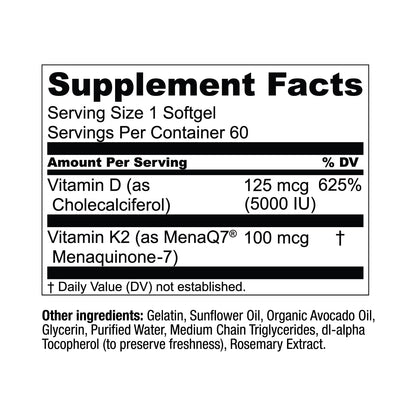 Live Conscious Vitamin K2 MK7 with D3 Supplement | Bone & Heart Health Support - Patented Vitamin K & Vitamin D3 5000 IU - 60 Softgels