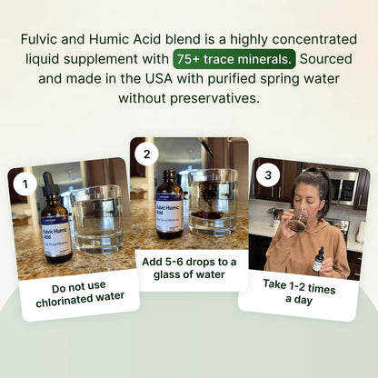Fulvic Humic Acid 75 + Ionic Trace Minerals - Plant Derived in USA - Fulvic Acid Minerals Liquid Concentrate for Energy, Gut Health and Hydration- 500 mg of Fulvic Humic Acid per Serving - 2 oz.