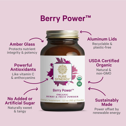 PURE SYNERGY Berry Power | Organic Berry and Fruit Powder | Antioxidant Supplement with Organic Acai, Acerola, and Wild Blueberry | for Healthy Aging, Immune, and Skin Support (5.3 oz Powder)