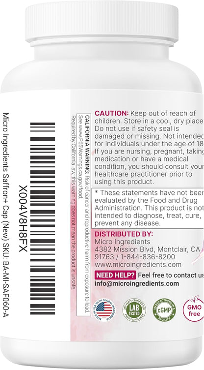 Micro Ingredients Saffron+ Advanced Supplements, 60 Vegetarian Capsules | 10-in-1 with Saffron Extract, Magnesium Glycinate, Turmeric Curcumin, KSM-66 Ashwagandha & Vitamin C. Filler-Free, Non-GMO.