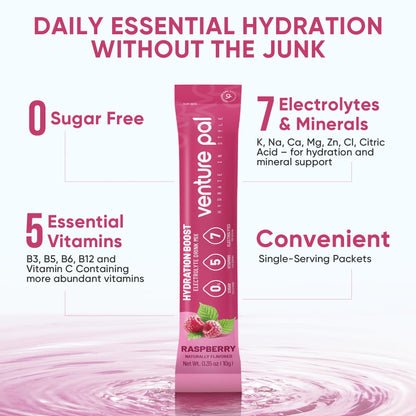 Venture Pal Sugar Free Electrolyte Powder, Liquid Daily IV Hydration Packet | 7 Electrolytes & 5 Vitamins, Electrolytes Dink Mix for Party Recovery & Instantly Hydration, Vegan, Keto-Friendly, 16 Sticks