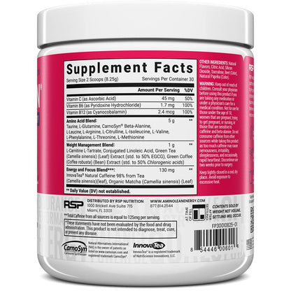 AminoLean Pre Workout Powder & Natural Amino Energy with Vegan BCAA + EAA | Jitter-Free Preworkout Energy from Green Tea + Amino Acids & Weight Management for Women & Men - Vegan, Zero Sugar, No Crash
